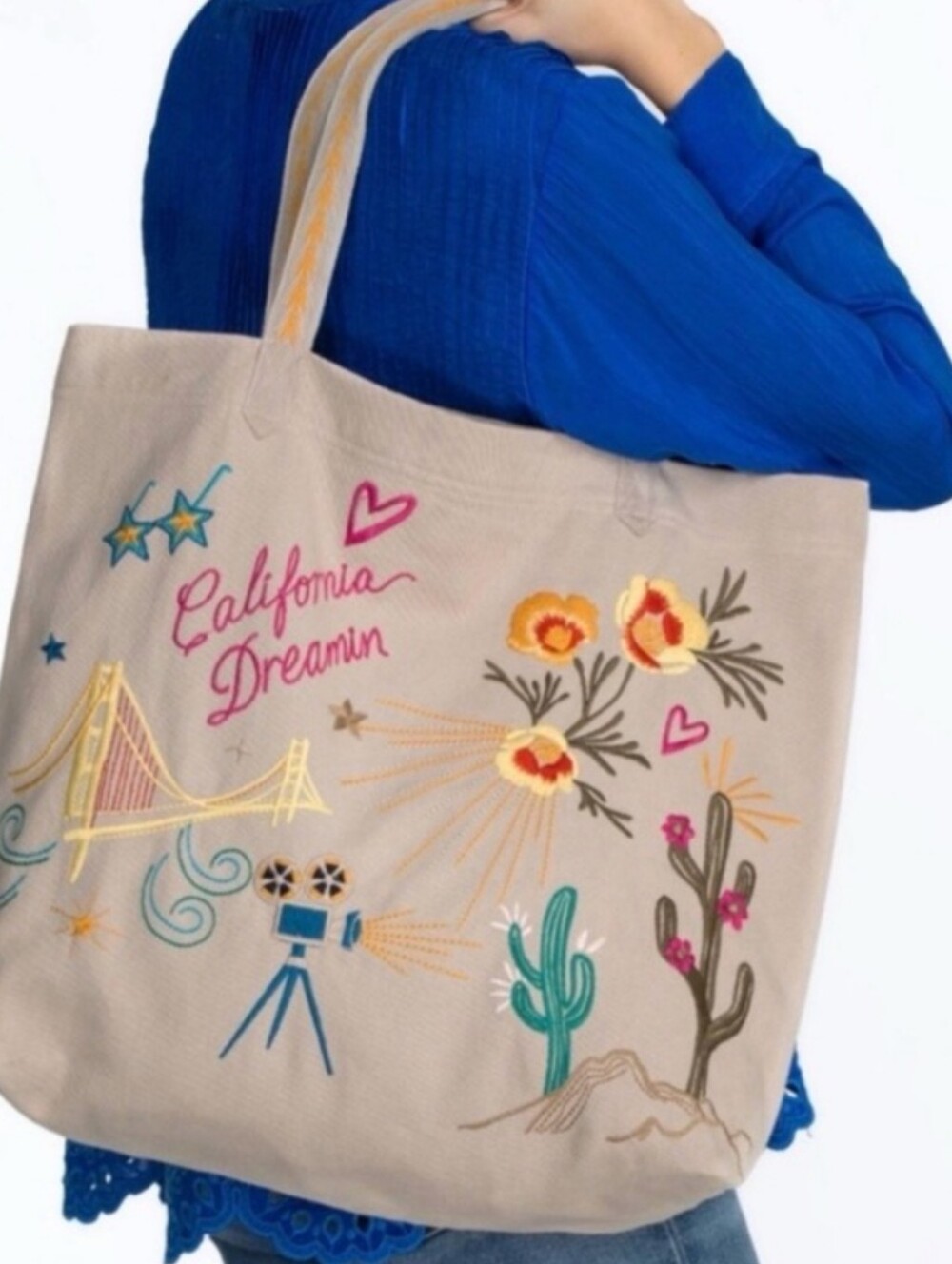 Johnny Was 🌞 California Dreamin' Embroidered Everyday Canvas Tote - Beige EUC